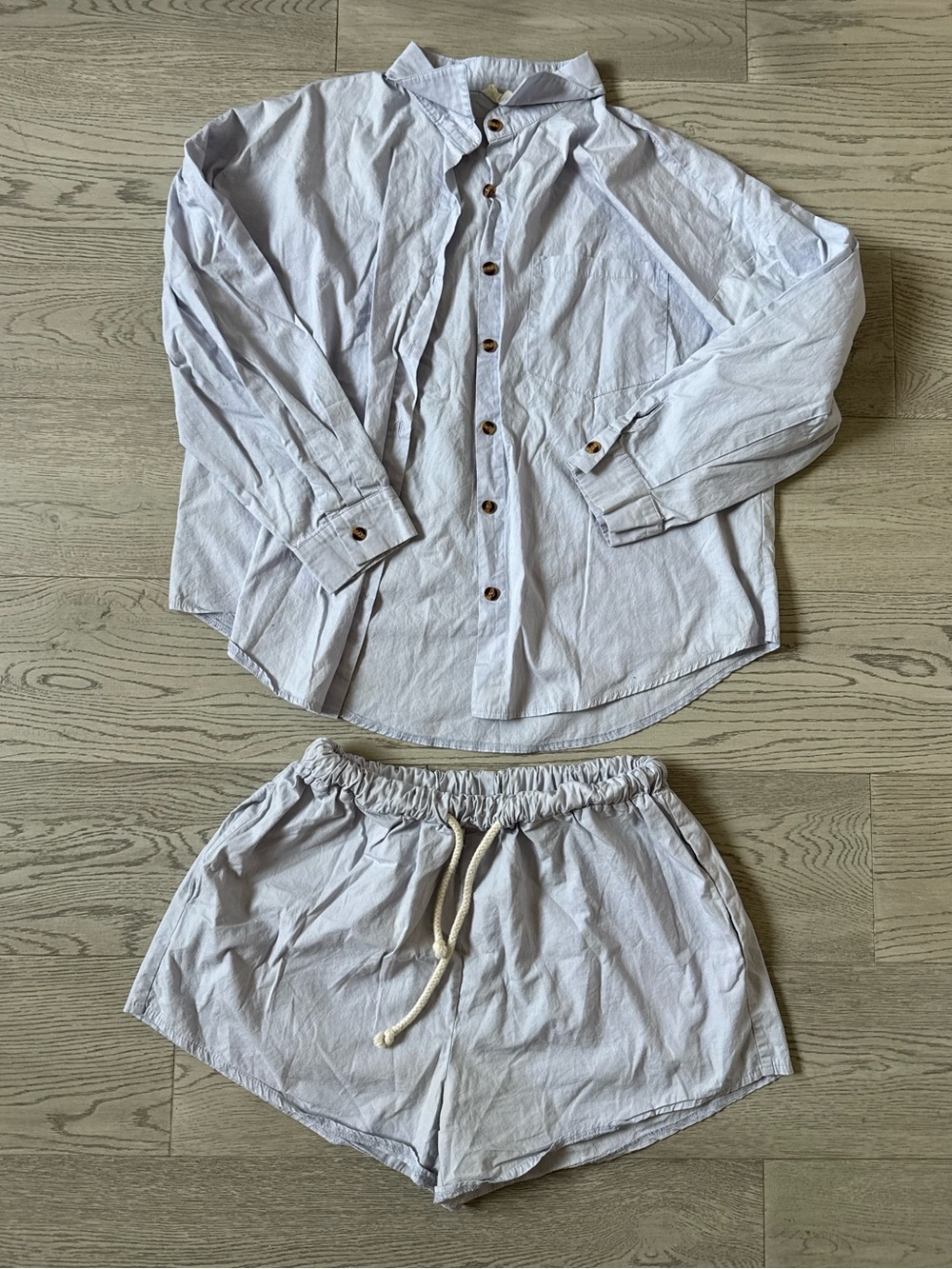 Wildflo Studio- Light Blue Button-Up Shirt & Drawstring Shorts Set